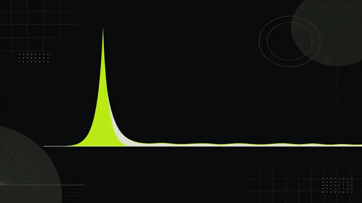 Two view-count curves: a tall narrow spike beside a low line that continues indefinitely.
