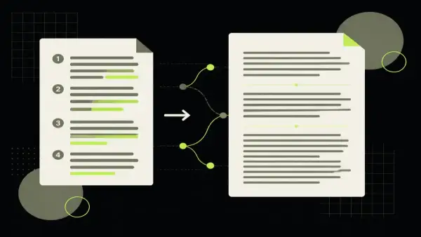 A paragraph marked up with numerals rewritten as words and long sentences split at breath points.