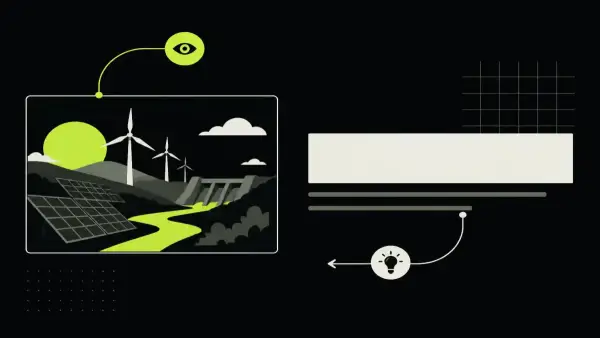 A thumbnail and title shown together, with an arrow marking the information each supplies that the other does not.
