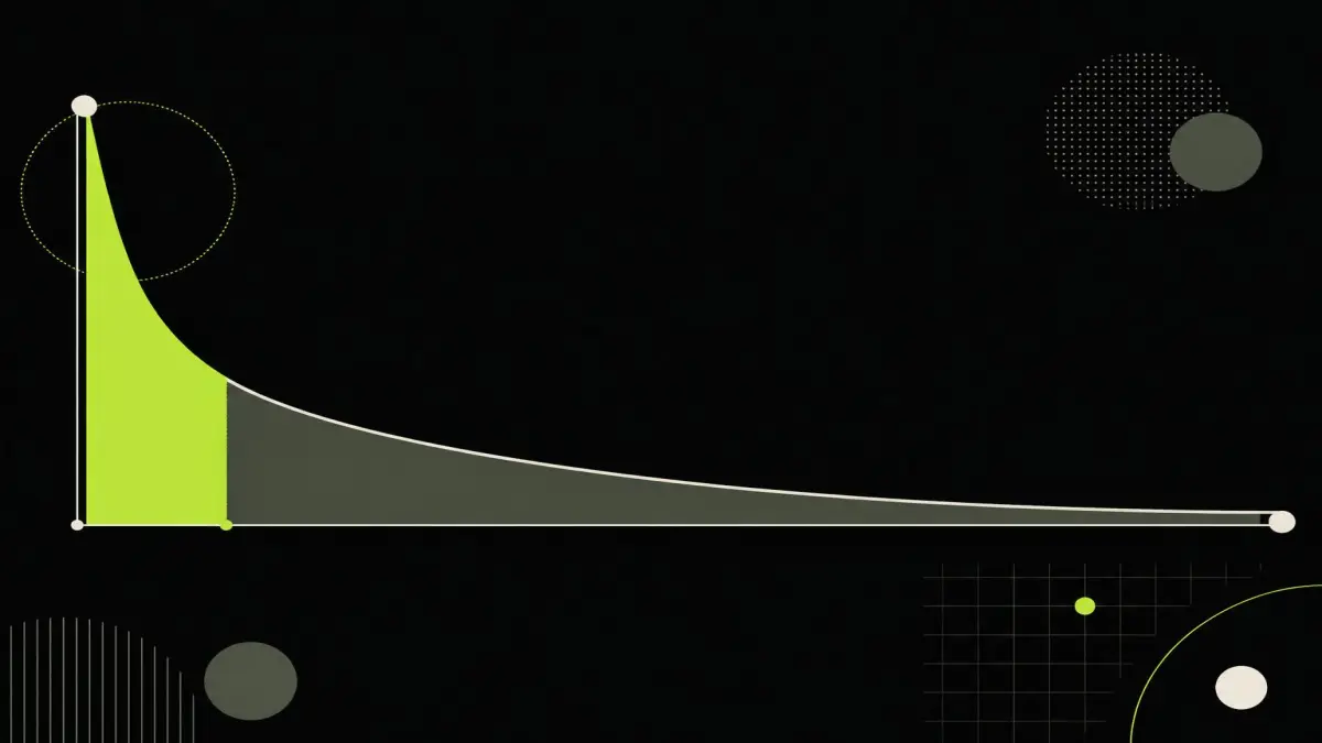 A retention curve with the steepest drop highlighted in the opening seconds.