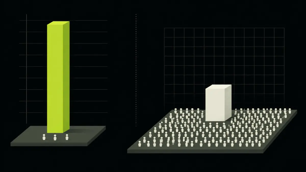 Two bars: a tall rate multiplied by a tiny audience beside a modest rate multiplied by a large one.